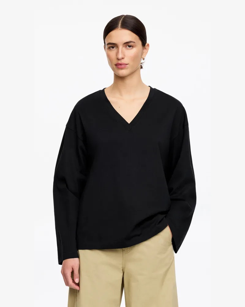 Arket T-Shirt Mit V-Ausschnitt -Schwarz Schwarz