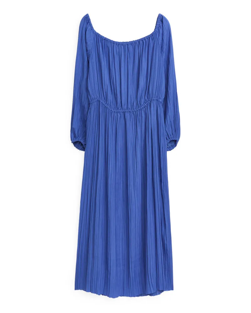 Arket Crinkle-Midikleid - Blau Blau