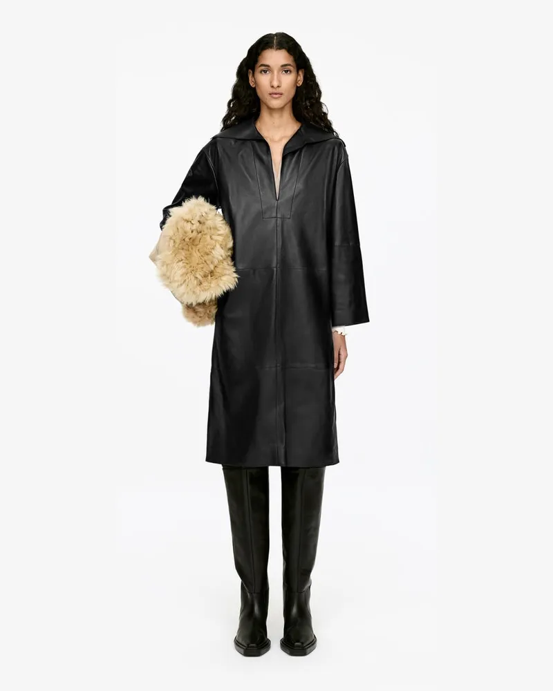 Arket Lederkleid Mit Schlitz -Schwarz Schwarz