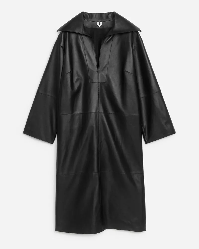 Arket Lederkleid Mit Schlitz -Schwarz Schwarz