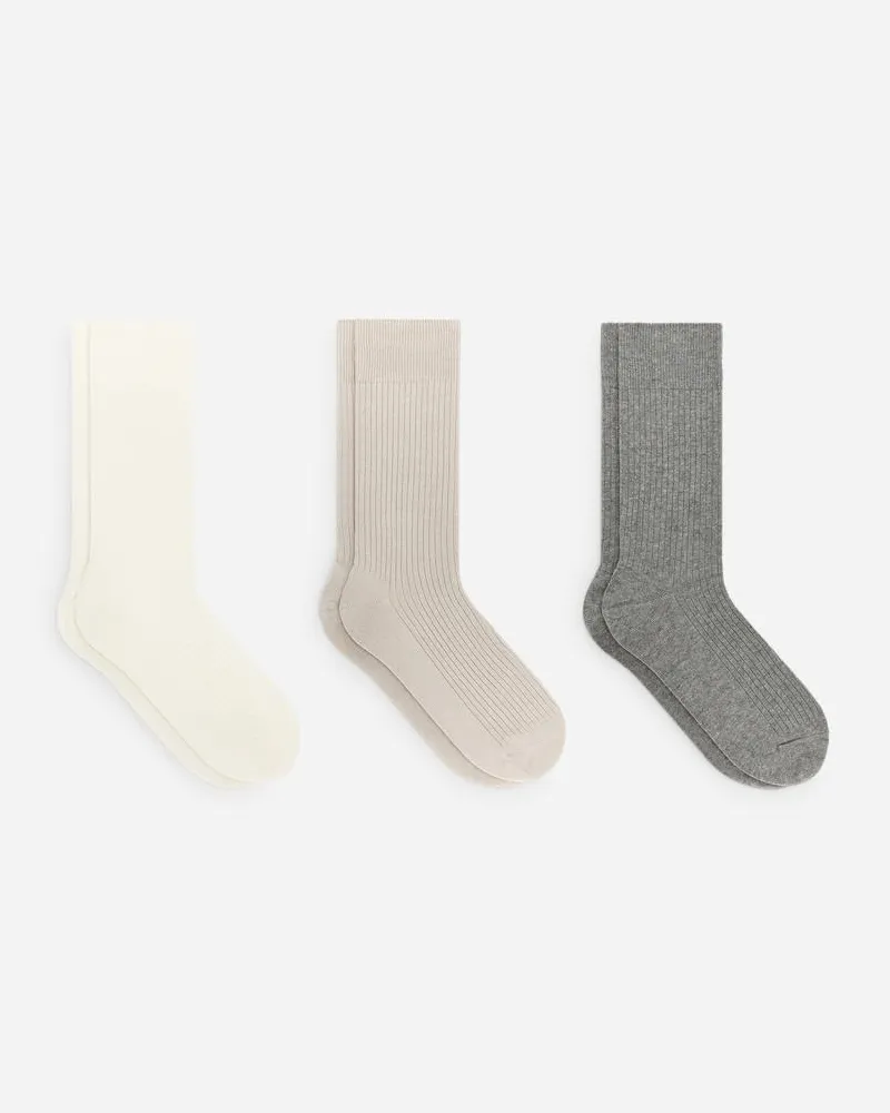 Arket Gerippte Socken Aus Supima-Baumwolle 3er-Pack -Beige Beige