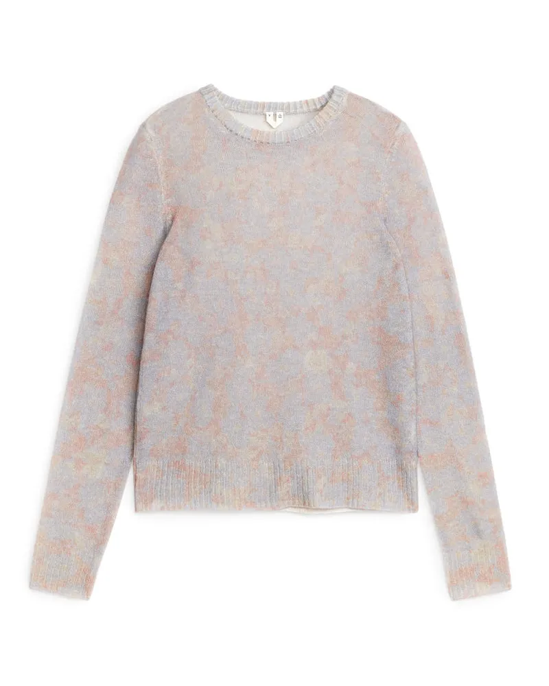 Arket Pullover Aus Wollmischung Mit Blumenmuster - Blau|Beige|Grau|Mehrfarbig Hellblau