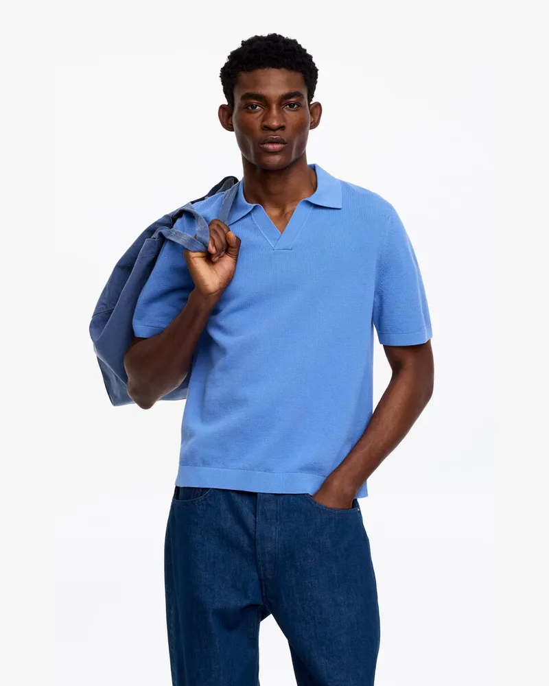 Arket Strukturiertes Polohemd -Blau Blau