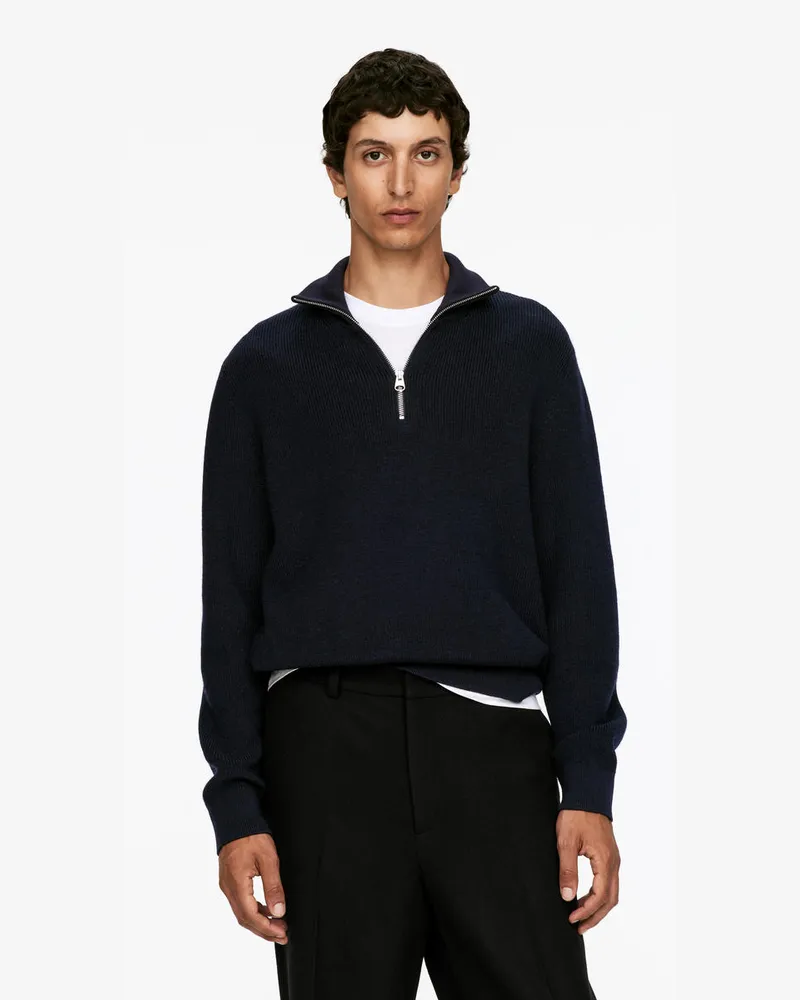 Arket Pullover Aus Wolle Und Baumwolle Mit Kurzem Reißverschluss -Blau Blau