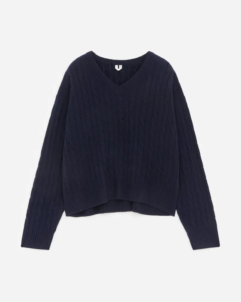 Arket Pullover Mit V-Ausschnitt Aus Reinem Kaschmir -Blau Blau