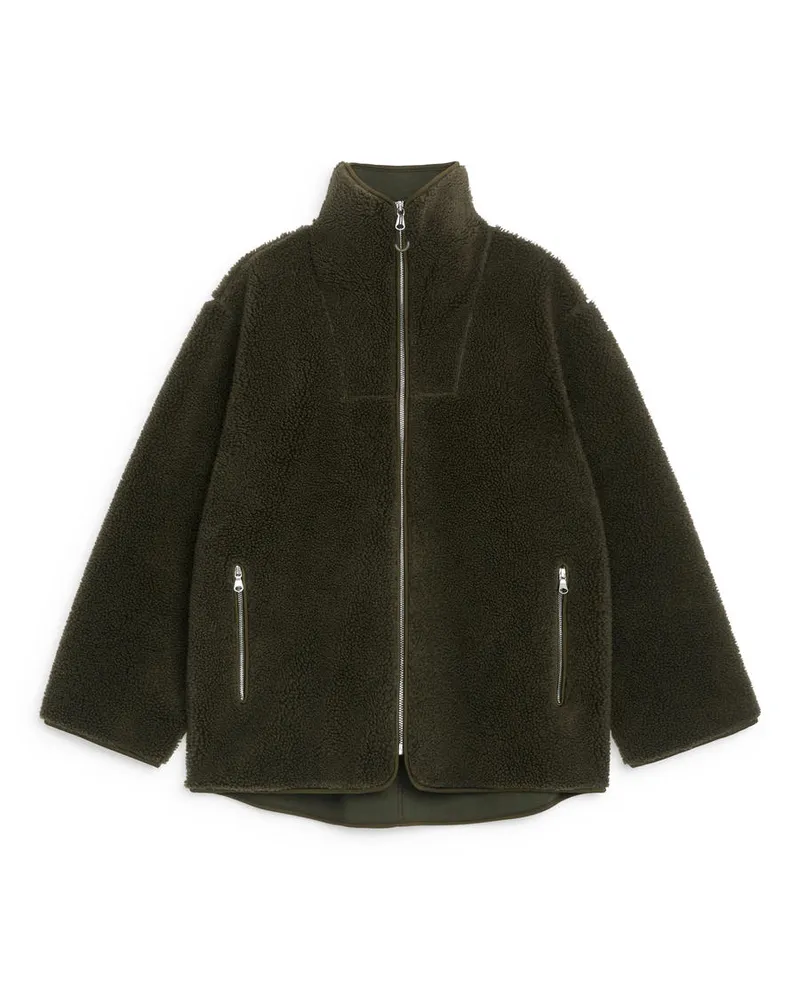 Arket Teddyjacke - Grün Khaki