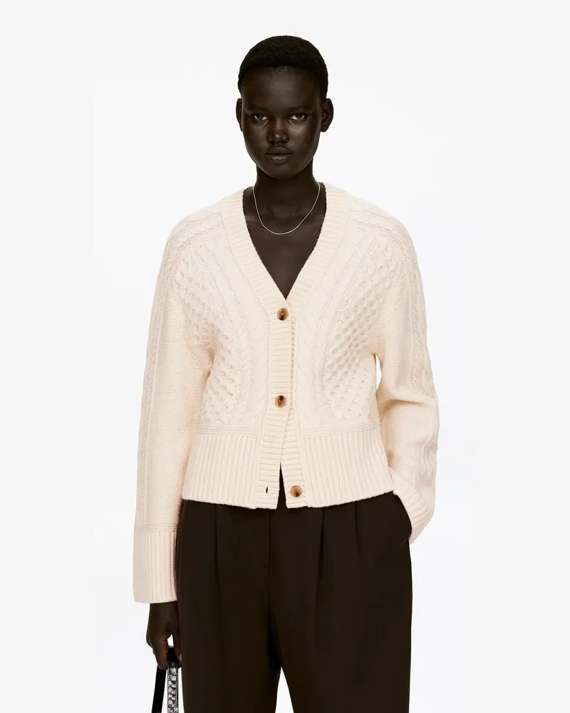 Arket Zopfstrickjacke Aus Wolle -Weiß Weiß