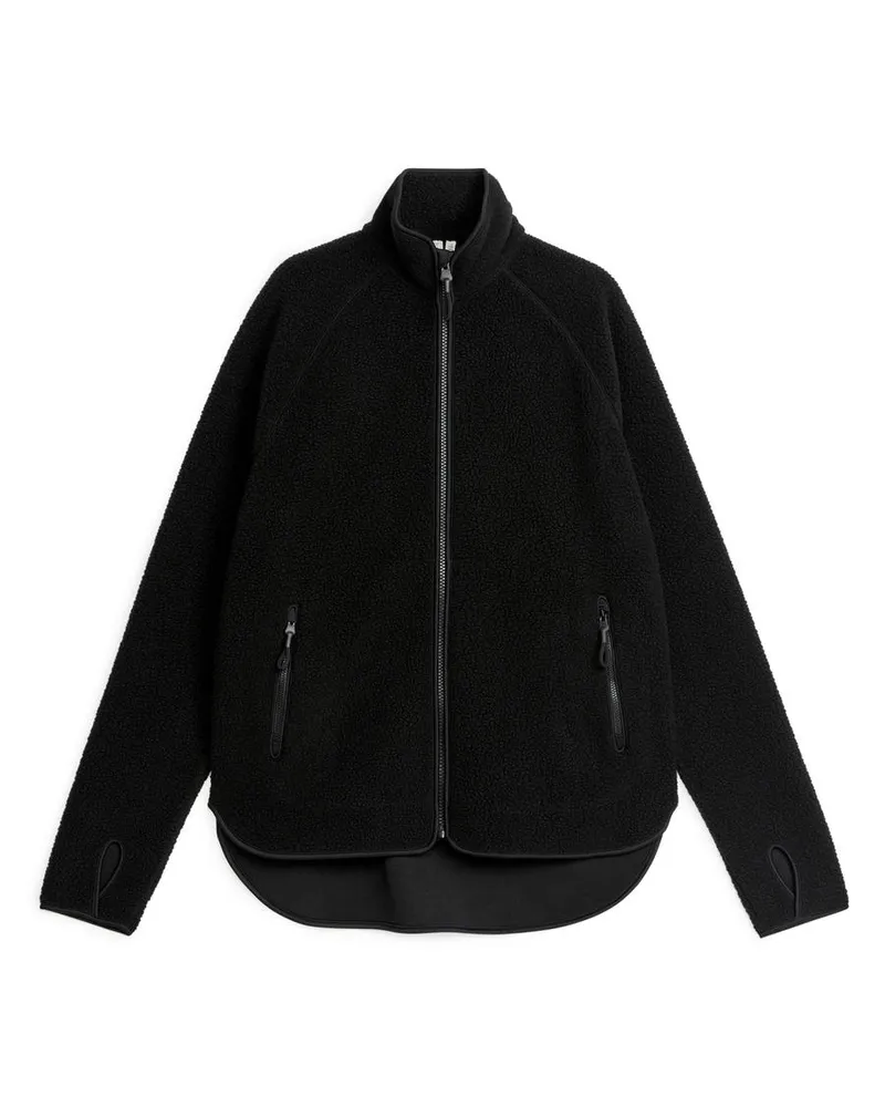 Arket Fleecejacke Mit Reißverschluss - Schwarz Schwarz