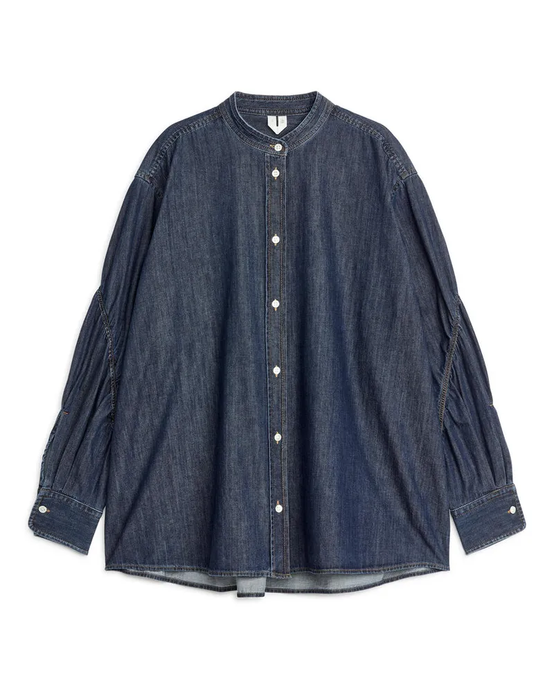 Arket Jeanshemd Mit Puffärmeln - Blau Dunkelblau