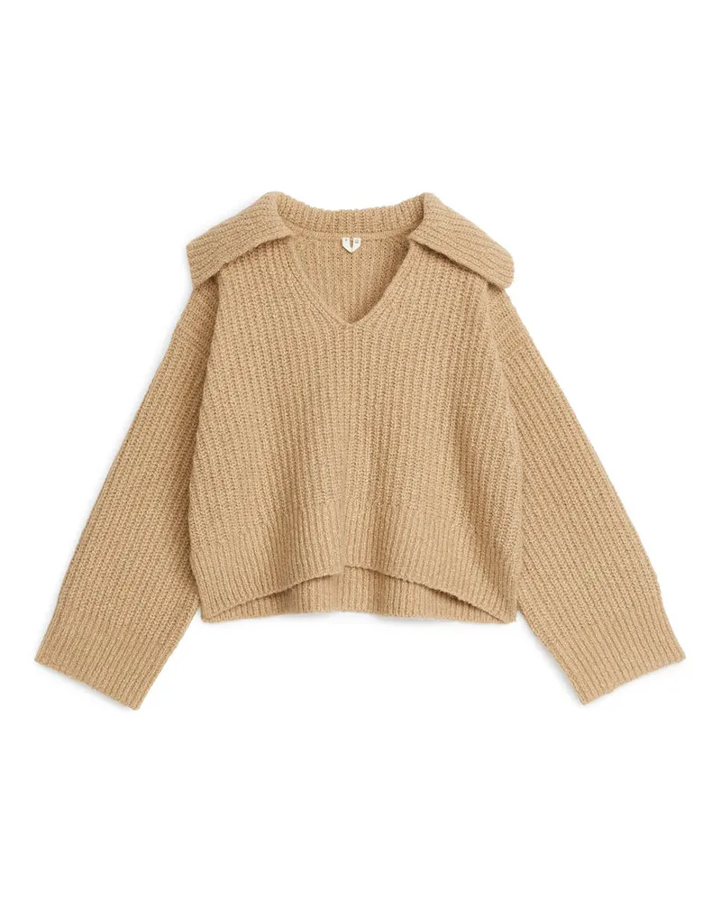 Arket Gerippter Pullover Mit V-Ausschnitt - Beige Beige