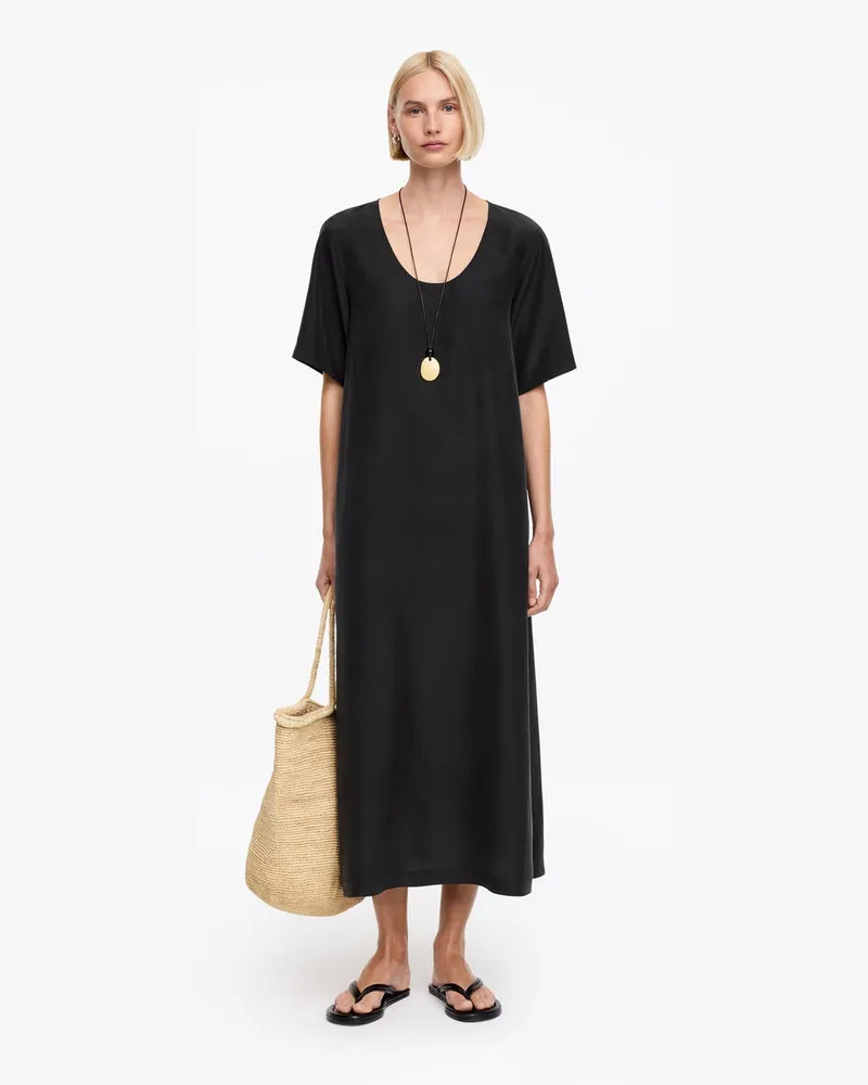 Arket Kleid Aus Gewaschener Seide -Schwarz Schwarz