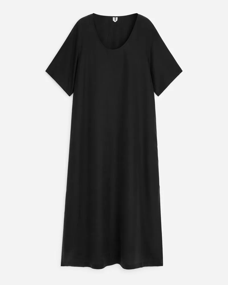 Arket Kleid Aus Gewaschener Seide -Schwarz Schwarz