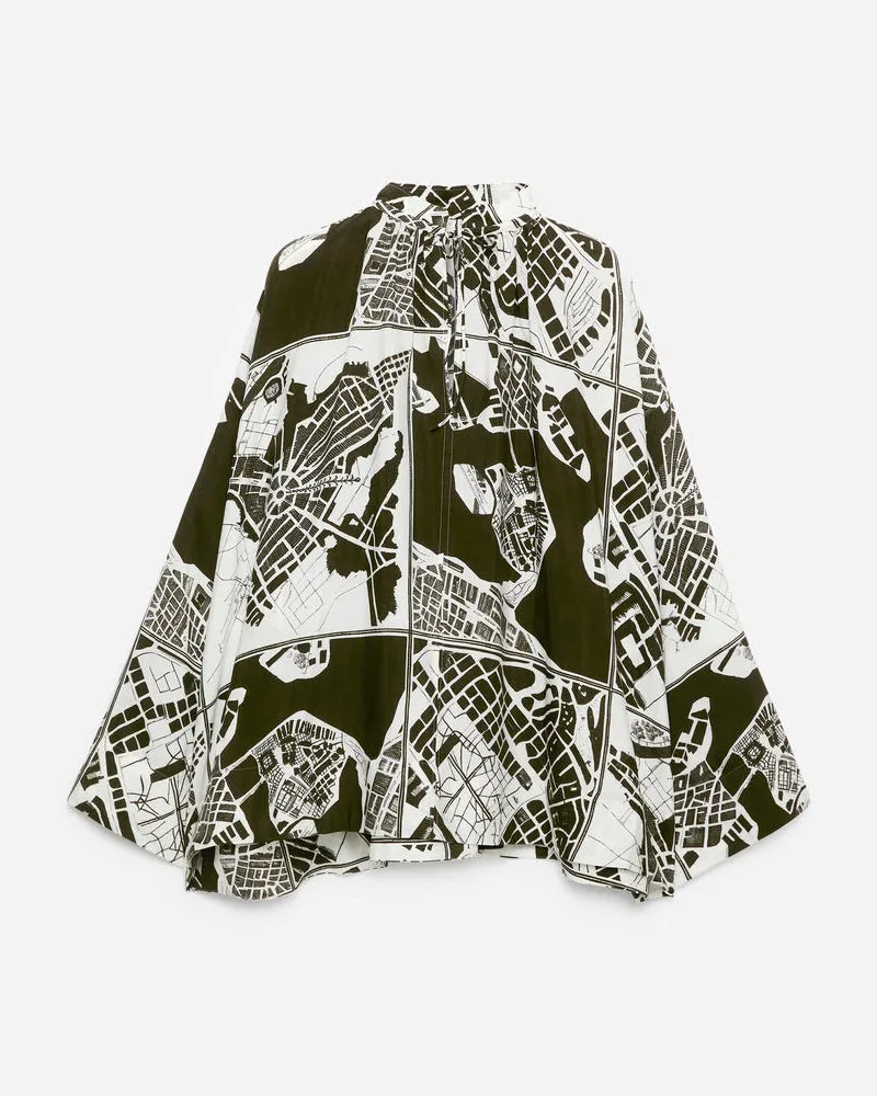 Arket Bluse Mit Raffung Und Stockholm-Print -Grün Grün