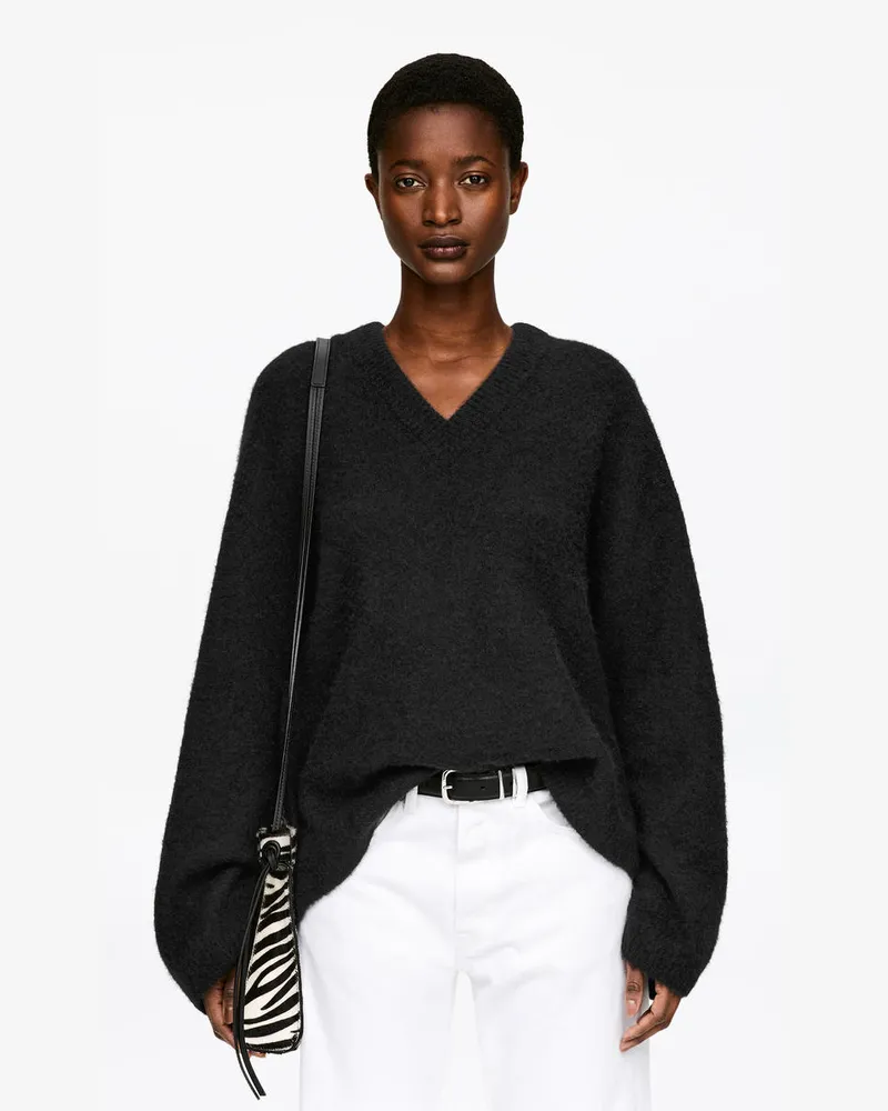 Arket V-Pullover Aus Alpakawolle Und Wolle -Schwarz Schwarz