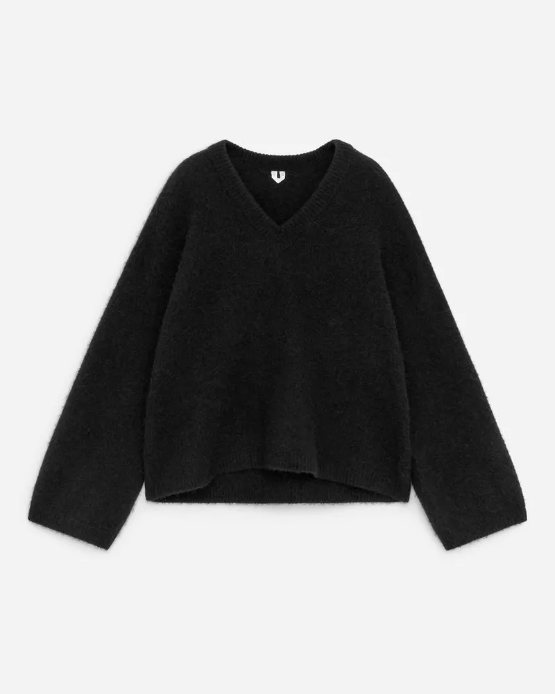 Arket V-Pullover Aus Alpakawolle Und Wolle -Schwarz Schwarz