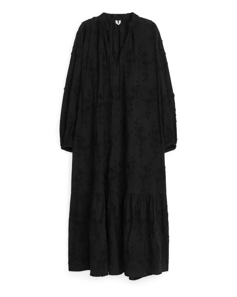 Arket Besticktes Maxikleid Schwarz