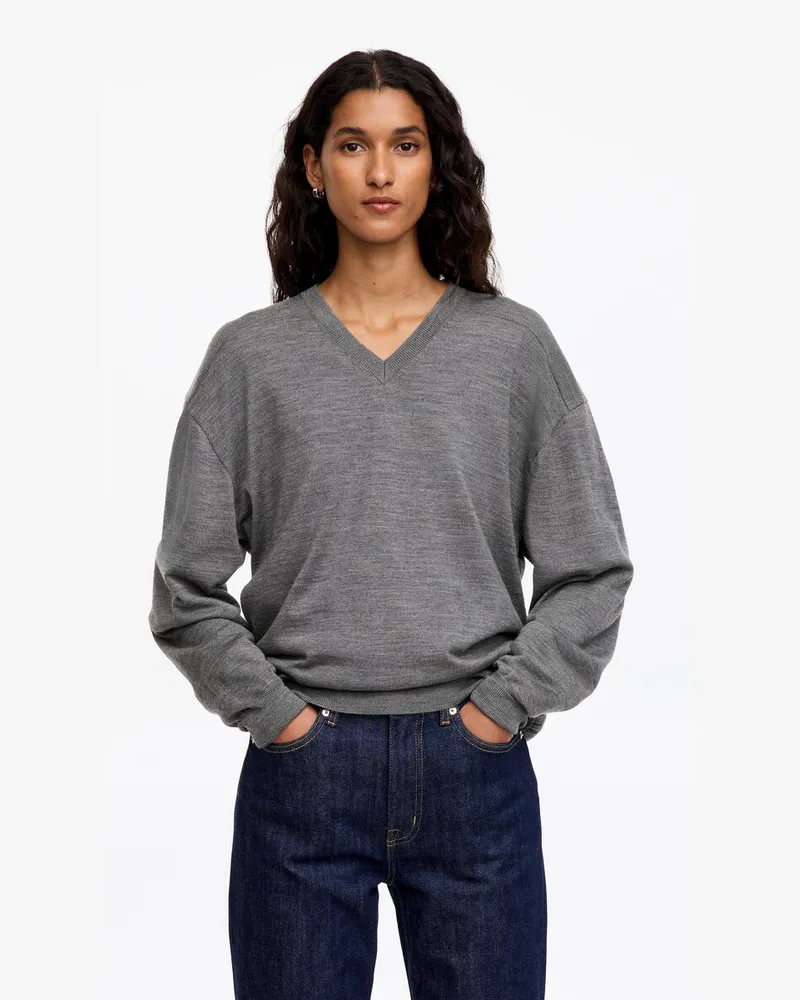 Arket Pullover Aus Merinowolle Mit V-Ausschnitt -Grau Grau