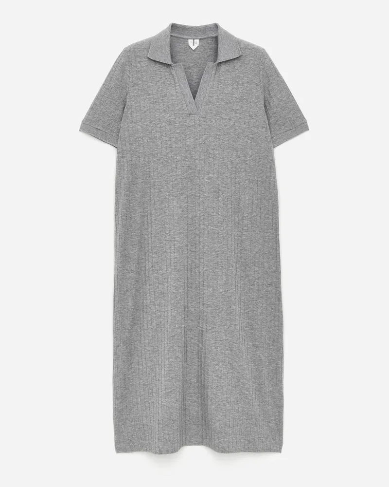 Arket Polokleid Aus Rippstrick - Grau Graumeliert