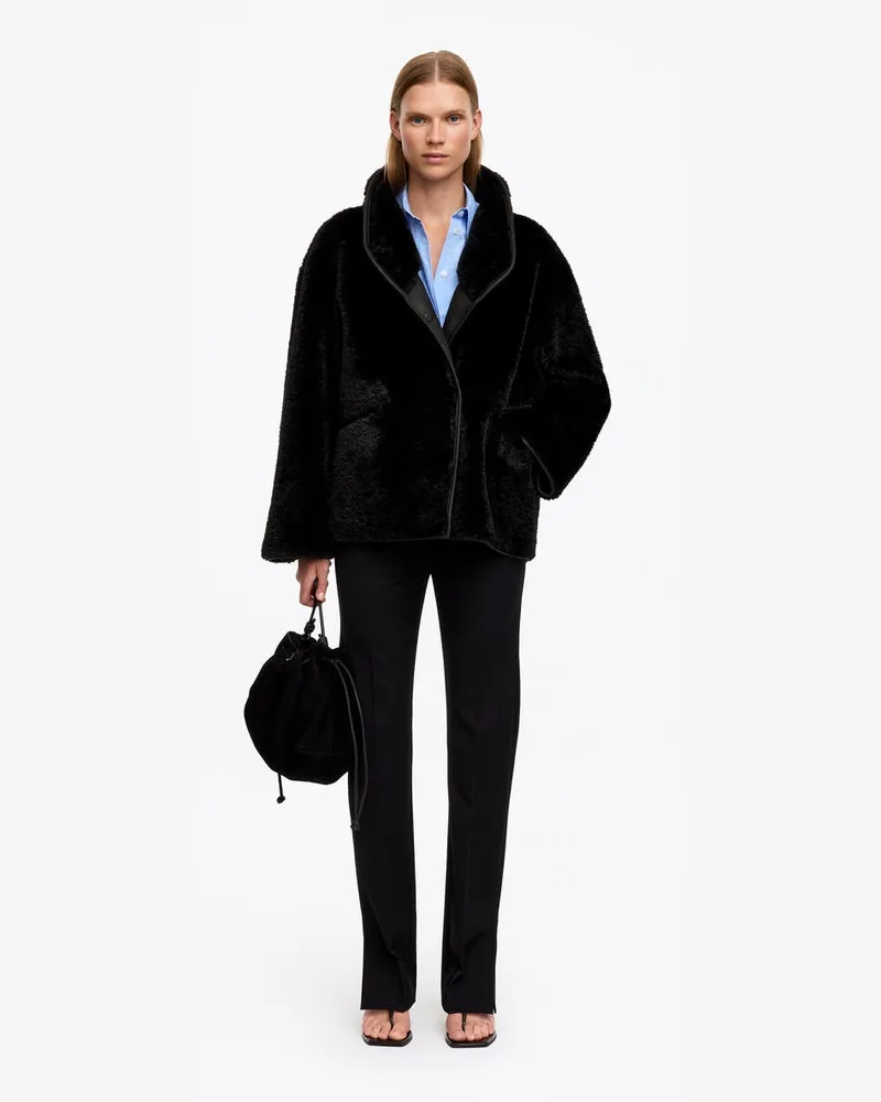 Arket Teddyjacke Mit Stehkragen -Schwarz Schwarz