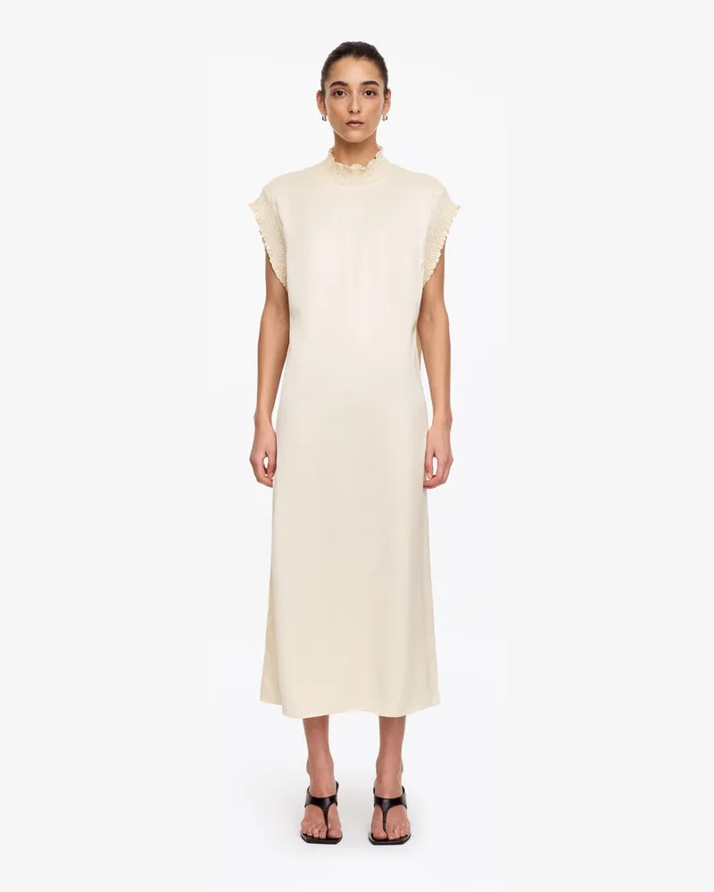 Arket Midikleid Mit Smokdetails -Weiß Weiß