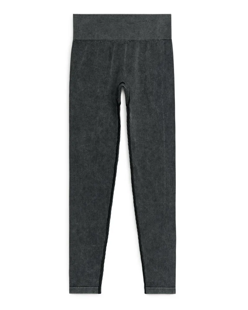 Arket Nahtlose Rippstrick-Leggings - Schwarz Verwaschenes