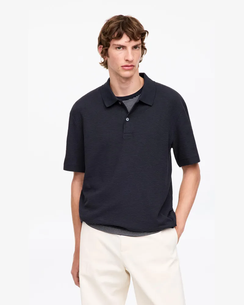 Arket Poloshirt Aus Baumwoll-Leinen -Blau Blau
