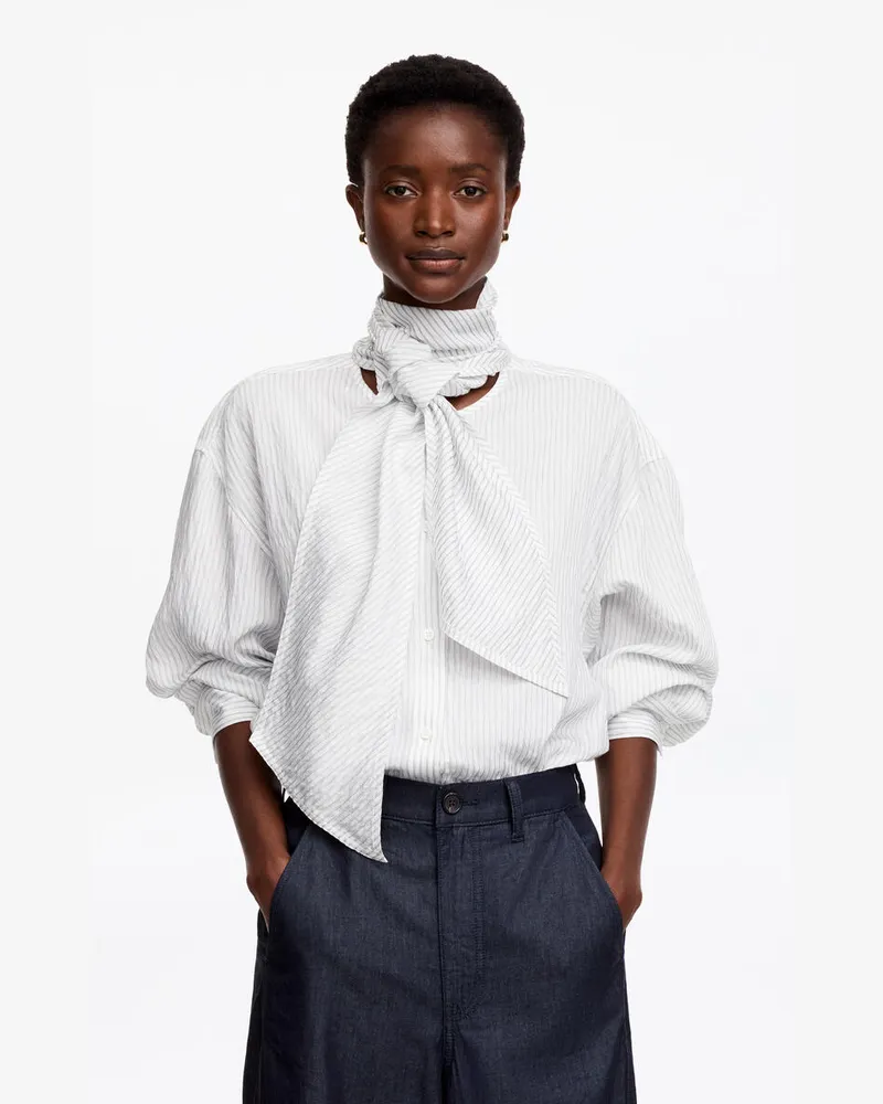 Arket Bluse Mit Abnehmbarer Schleife -Weiß Weiß