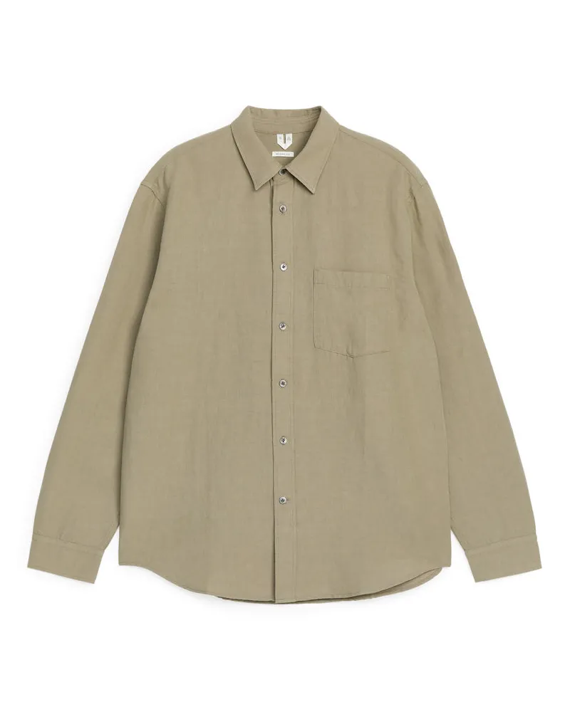 Arket Lockeres Hemd Aus Leinen Und Baumwolle - Beige Taupe
