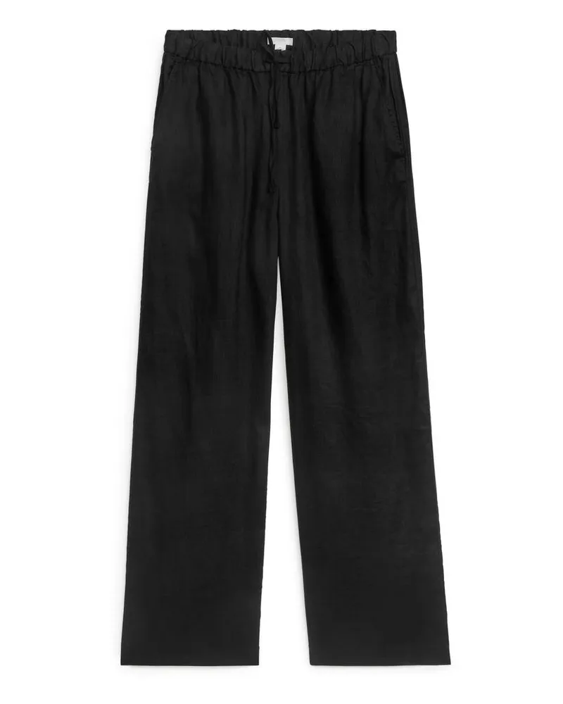 Arket Leinenhose Mit Schnürung - Schwarz Schwarz
