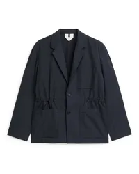 Arket Blazer aus Baumwoll-Leinen-Mischung mit Kordelzug Dunkelblau