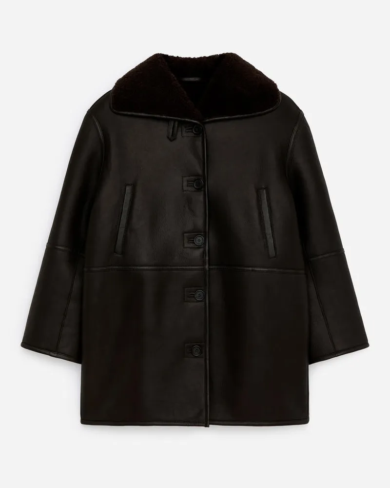 Arket Lederjacke Mit Shearling-Futter -Braun Braun