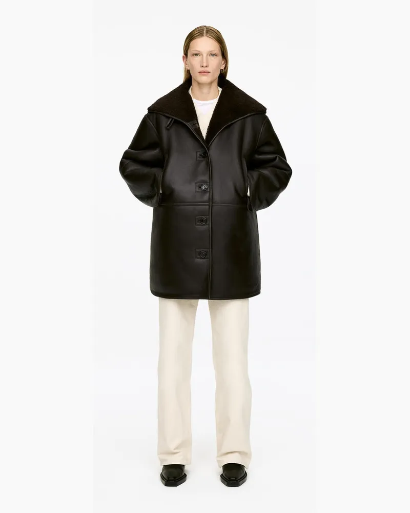 Arket Lederjacke Mit Shearling-Futter -Braun Braun
