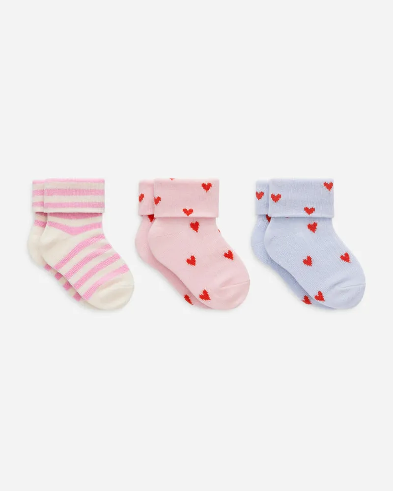 Arket Gerippte Socken, 3Er-Pack - Blau|Rot|Mehrfarbig Blau