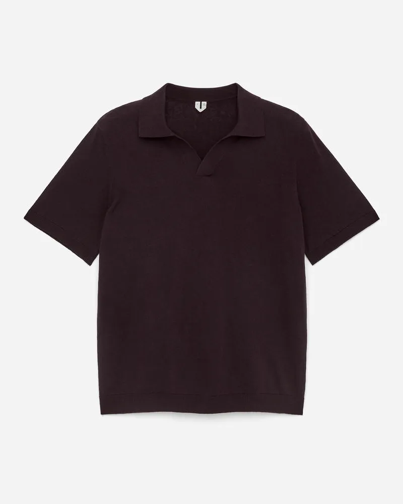 Arket Poloshirt Aus Baumwoll-Leinen - Rot Weinrot