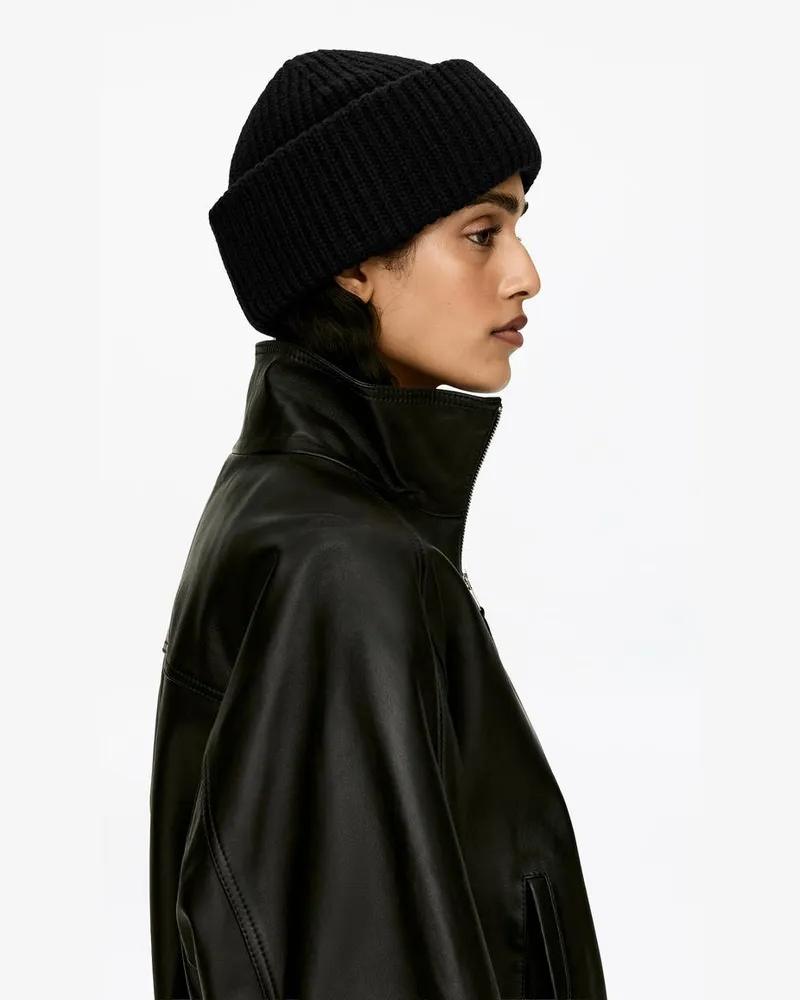 Arket Wollbeanie Mit Doppeltem Umschlag -Schwarz Schwarz