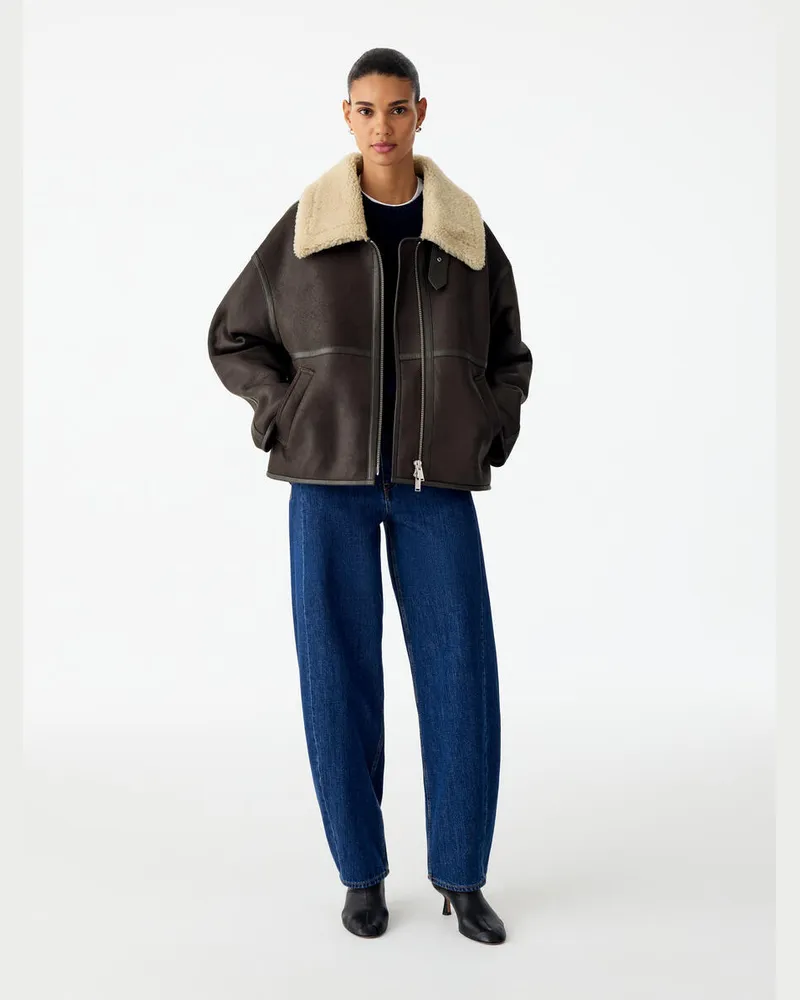 Arket Fliegerjacke Aus Leder Und Shearling -Braun Braun