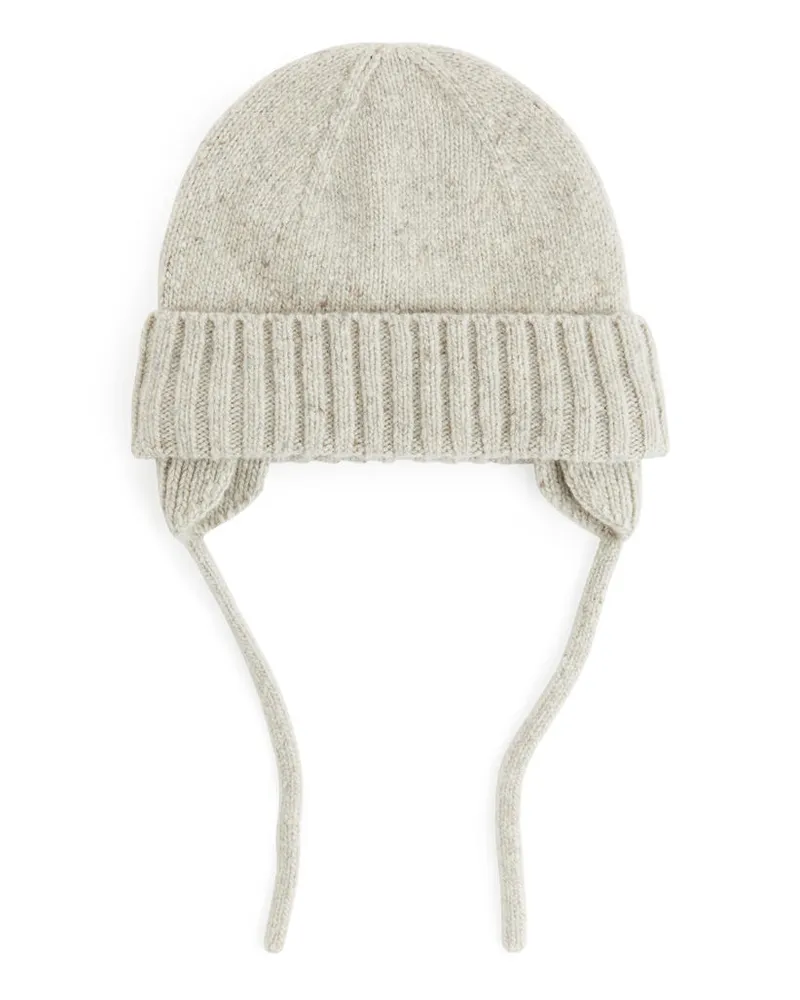 Arket Beanie Aus Noppenwollmischung Mit Ohrenklappen - Weiß Cremeweiß