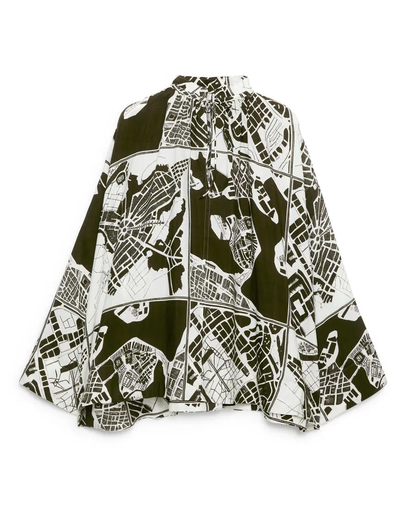 Arket Bluse Mit Raffung Und Stockholm-Print - Grün|Mehrfarbig|Weiß Weiß