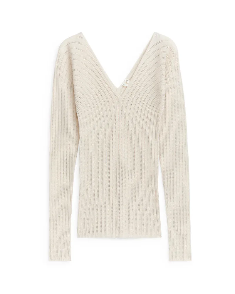 Arket Pointelle-Top Aus Rippstrick - Weiß|Beige Cremeweiß