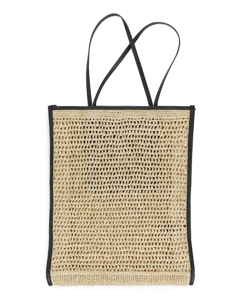 Arket Strohtasche Mit Lederbesatz - Beige|Schwarz|Mehrfarbig Beige