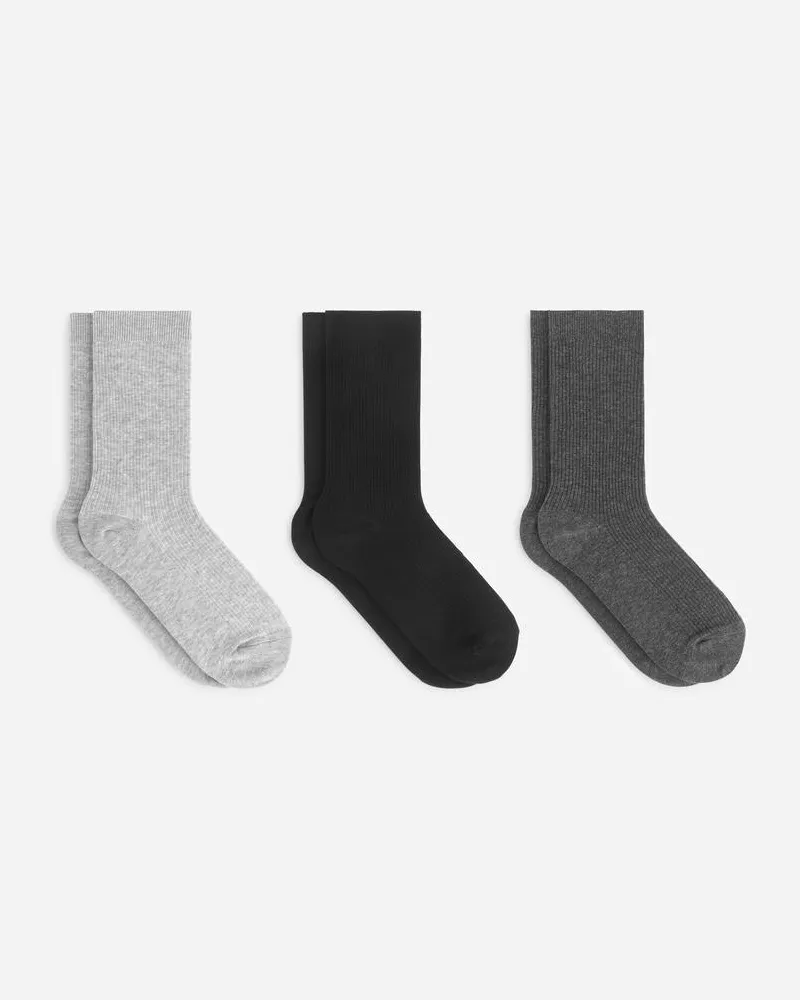 Arket Gerippte Baumwollsocken 3er-Pack -Schwarz Schwarz