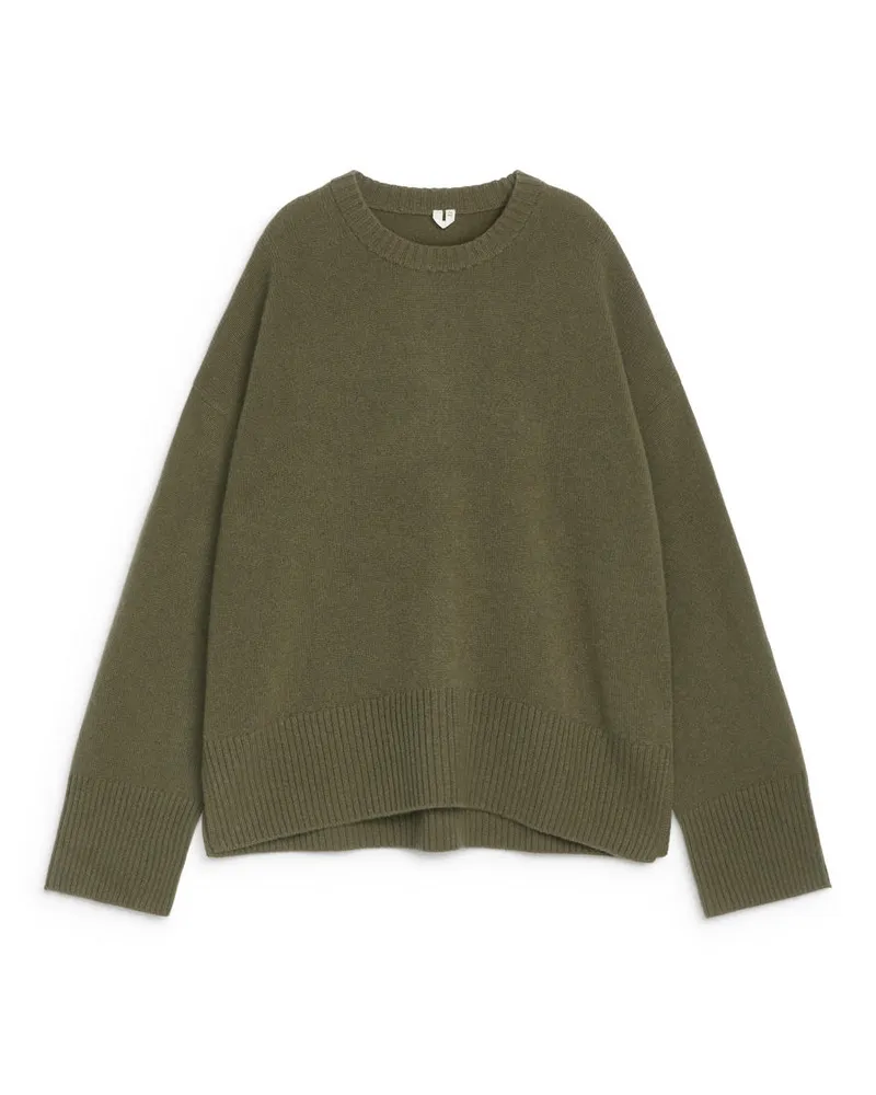 Arket Lässiger Pullover Aus Kaschmir Und Wolle - Grün Khaki