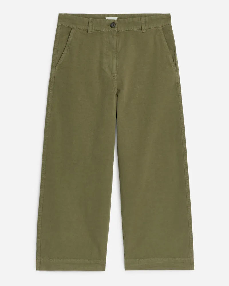 Arket Verkürzte Chino Aus Baumwoll-Leinen-Mischung - Grün Khaki
