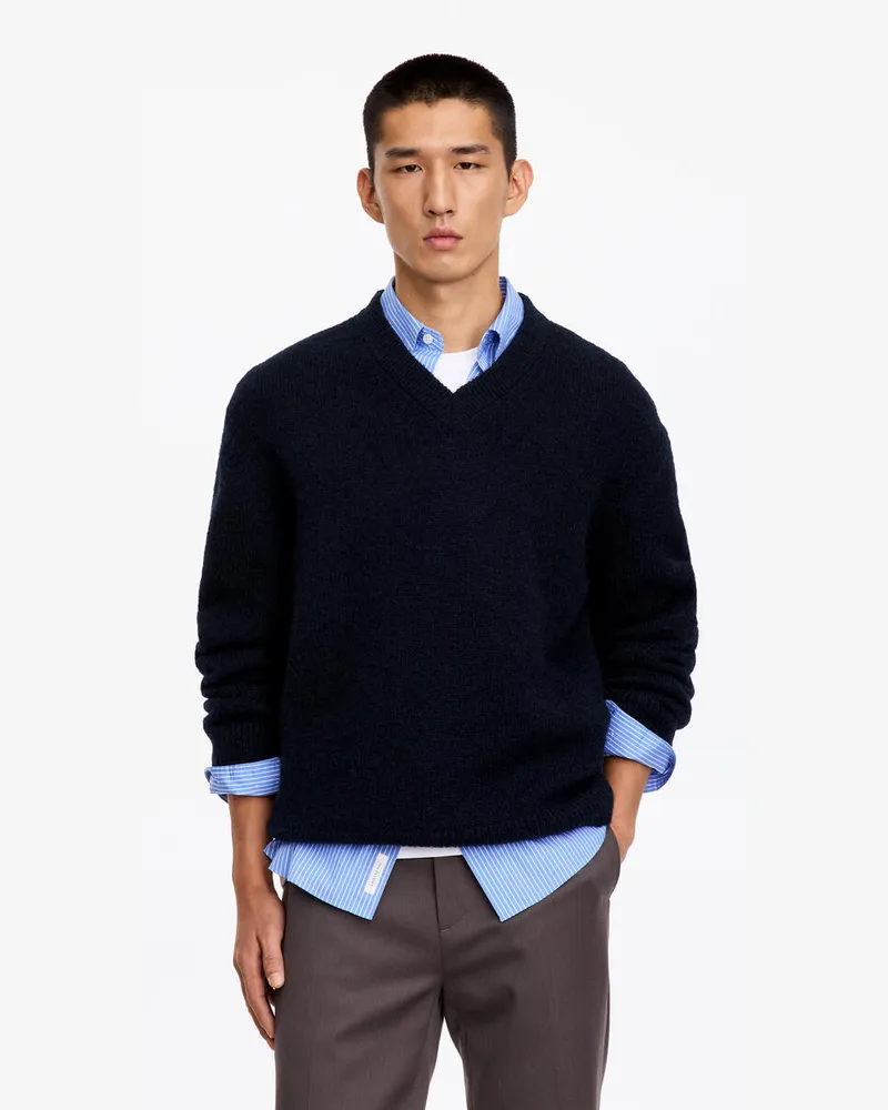 Arket Bouclé-Pullover Mit V-Ausschnitt Aus Wollmischung -Blau Blau