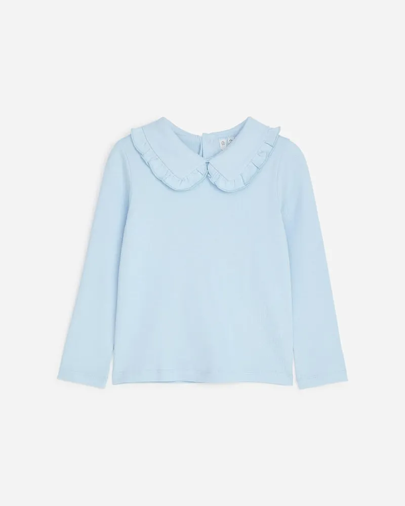 Arket Geripptes Oberteil Mit Volantkragen -Blau Blau