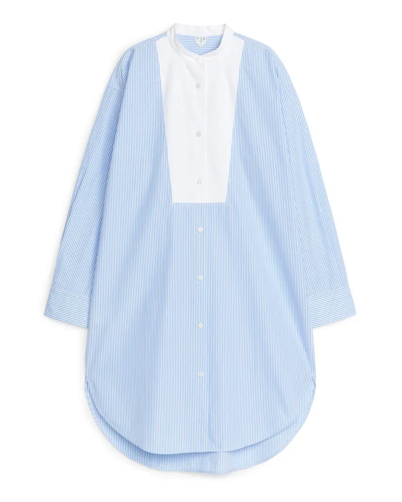 Arket Smokingkleid Aus Baumwolle - Blau|Weiß|Mehrfarbig Weiß