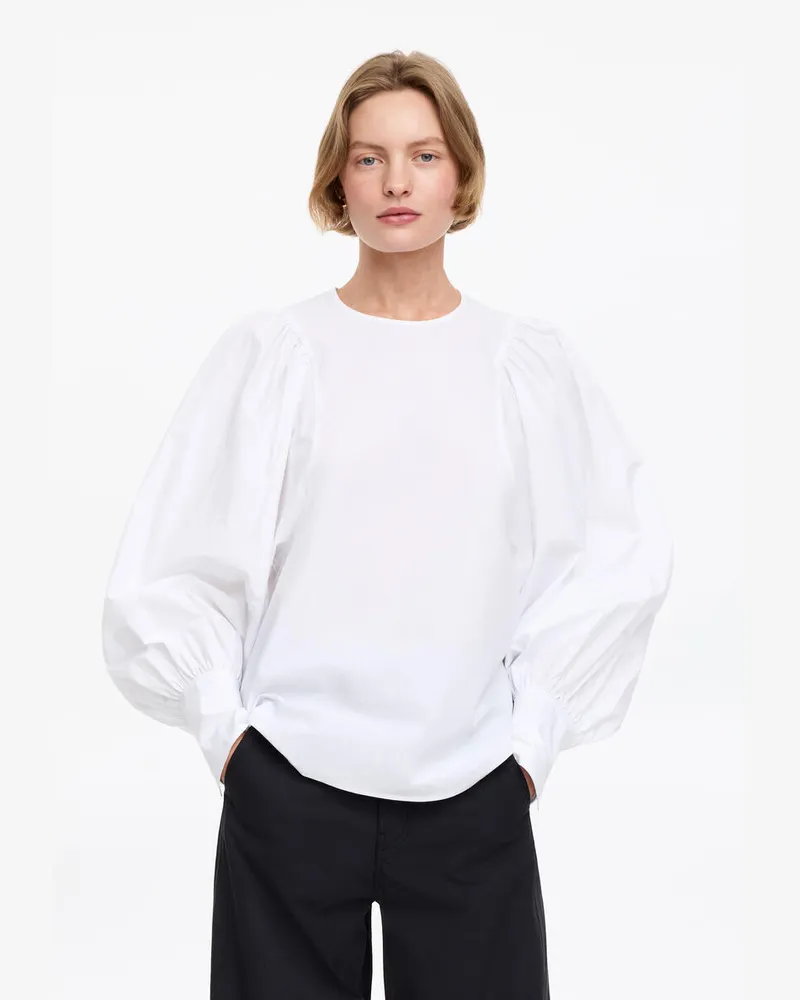 Arket Baumwollbluse Mit Voluminösen Ärmeln -Weiß Weiß