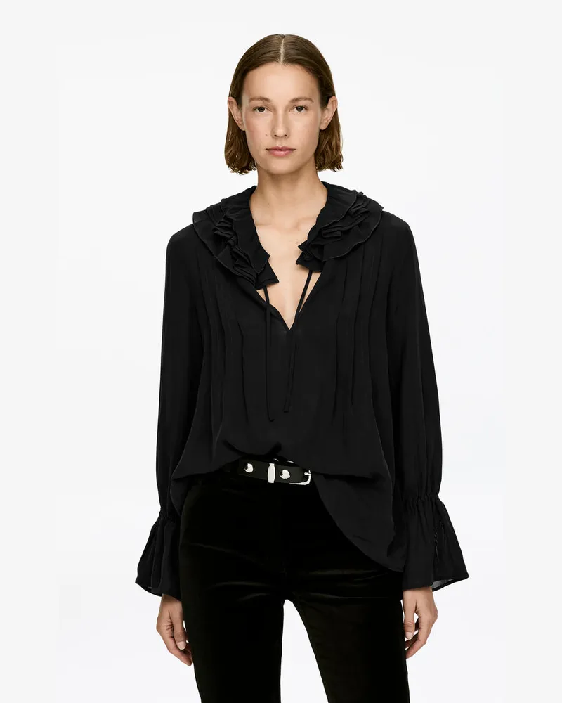 Arket Bluse Mit Rüschenkragen -Schwarz Schwarz