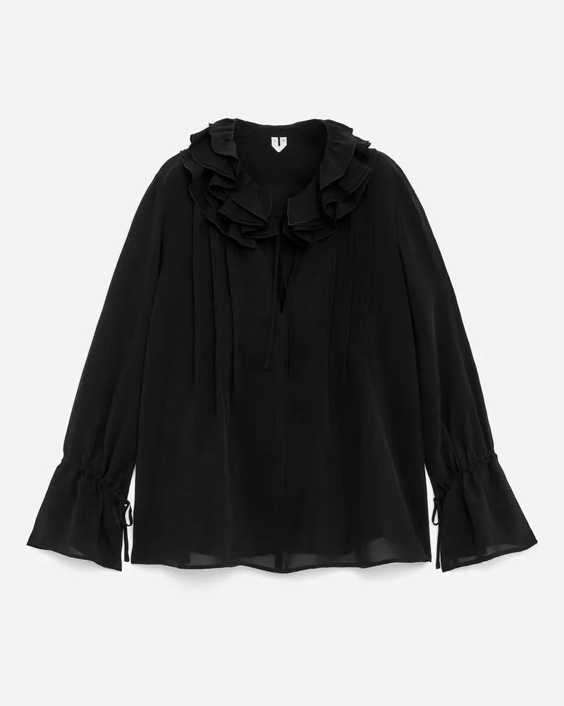 Arket Bluse Mit Rüschenkragen -Schwarz Schwarz