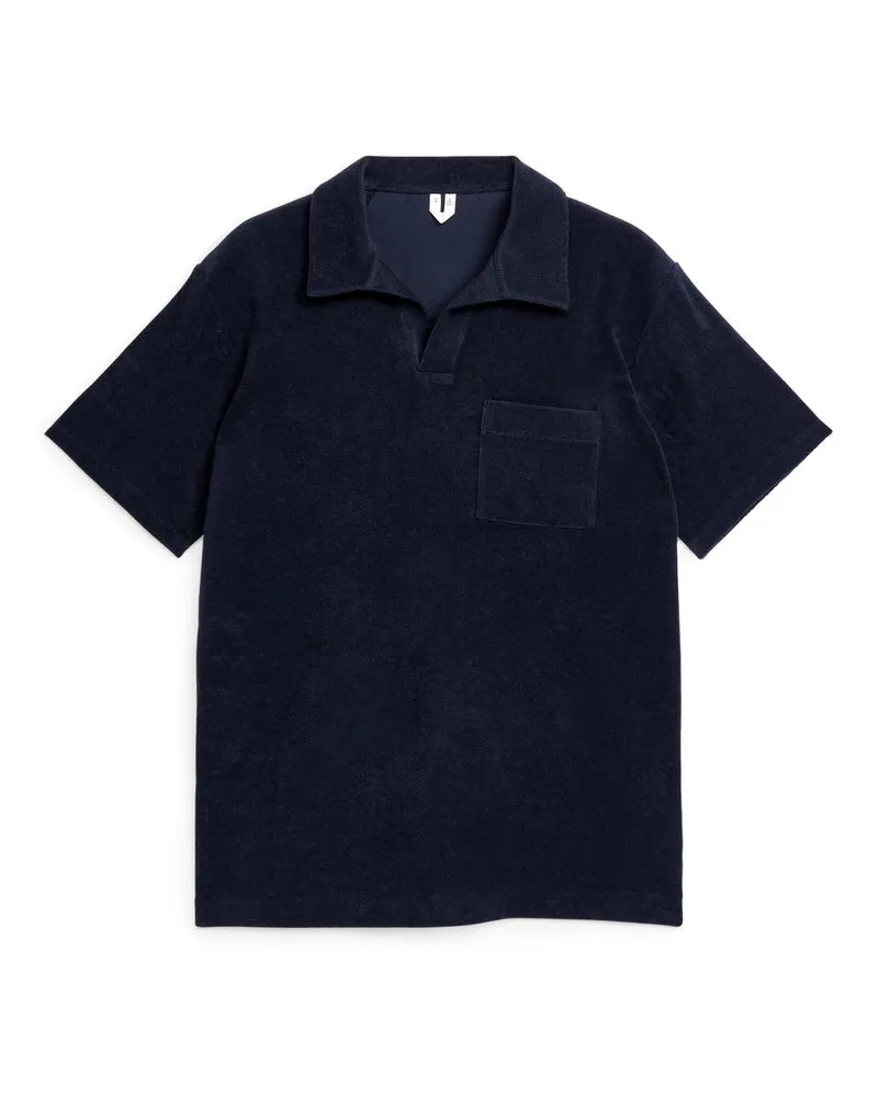 Arket Poloshirt Aus Baumwollfrottee - Blau Dunkelblau